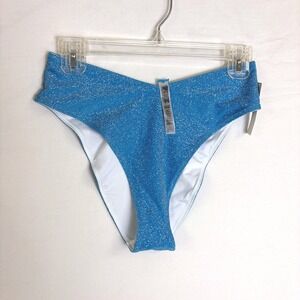 Victoria's Secret PINK Blue Metallic High Waist Cheeky Bikini Bottoms Small NWT